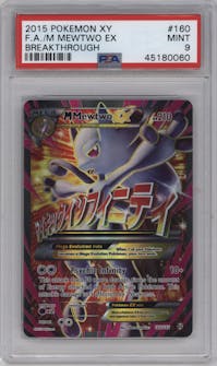 M Mewtwo EX from the 2015 Pokemon XY set graded by PSA and given an overall grade of 9.