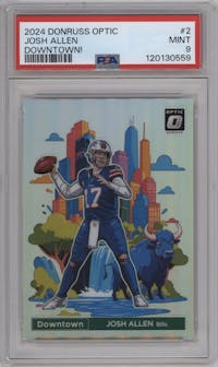 Josh Allen from the 2024 Donruss Optic set graded by PSA and given an overall grade of 9.