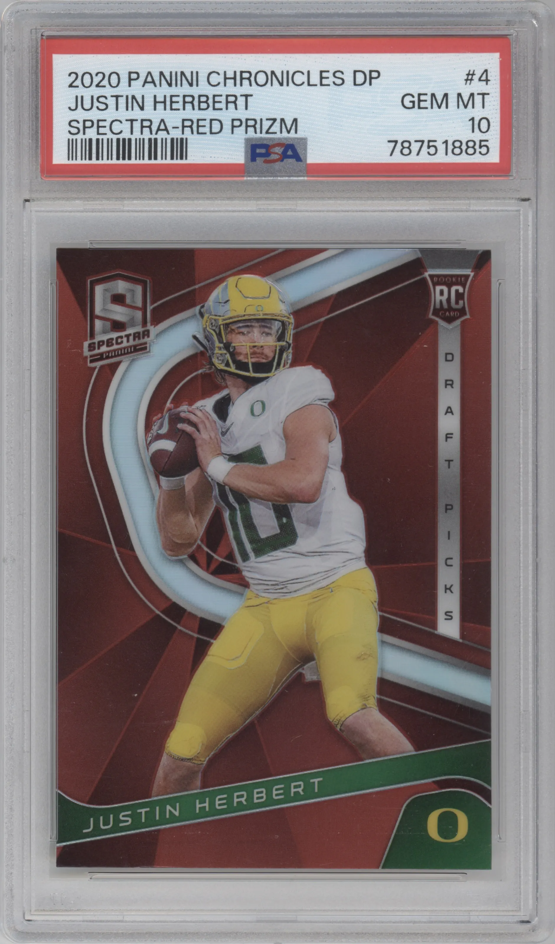 2020 Panini Chronicles Draft Picks Spectra Justin Herbert Red PSA 10