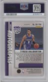 Tyrese Haliburton from the 2020-21 Panini Mosaic set featuring a Choice Red & Yellow Fusion parallel graded by PSA and given an overall grade of 9.