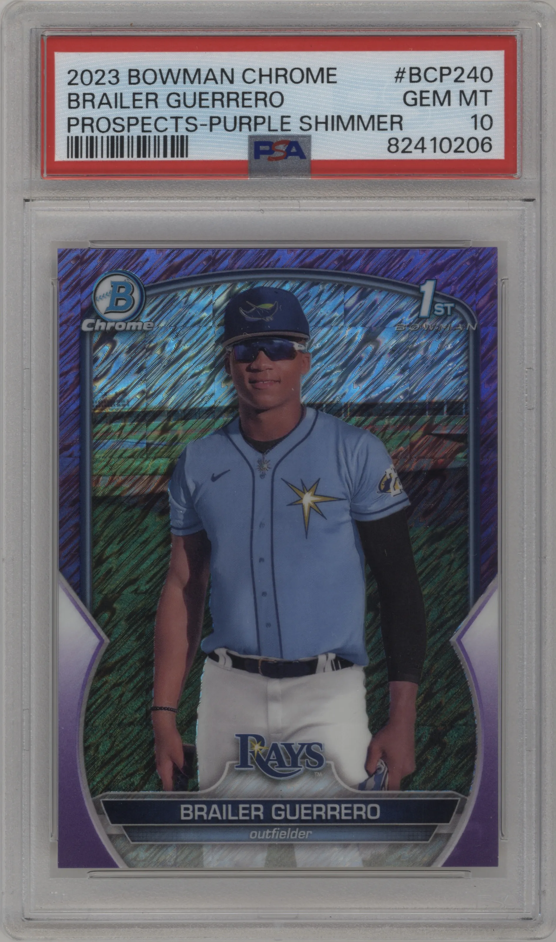 2023 Bowman Chrome Prospect Brailer Guerrero Purple Shimmer Refractor PSA 10