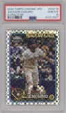Jackson Chourio from the 2024 Topps Chrome Update set featuring a X-Fractor parallel graded by PSA and given an overall grade of 10.