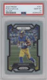 Puka Nacua from the 2023 Panini Prizm set featuring a Silver Prizm parallel graded by PSA and given an overall grade of 10.