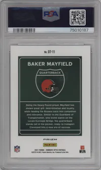 Baker Mayfield from the 2021 Panini Donruss Optic set graded by PSA and given an overall grade of 10.