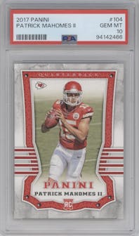 Patrick Mahomes II from the 2017 Panini set graded by PSA and given an overall grade of 10.