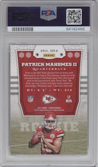 Patrick Mahomes II from the 2017 Panini set graded by PSA and given an overall grade of 10.