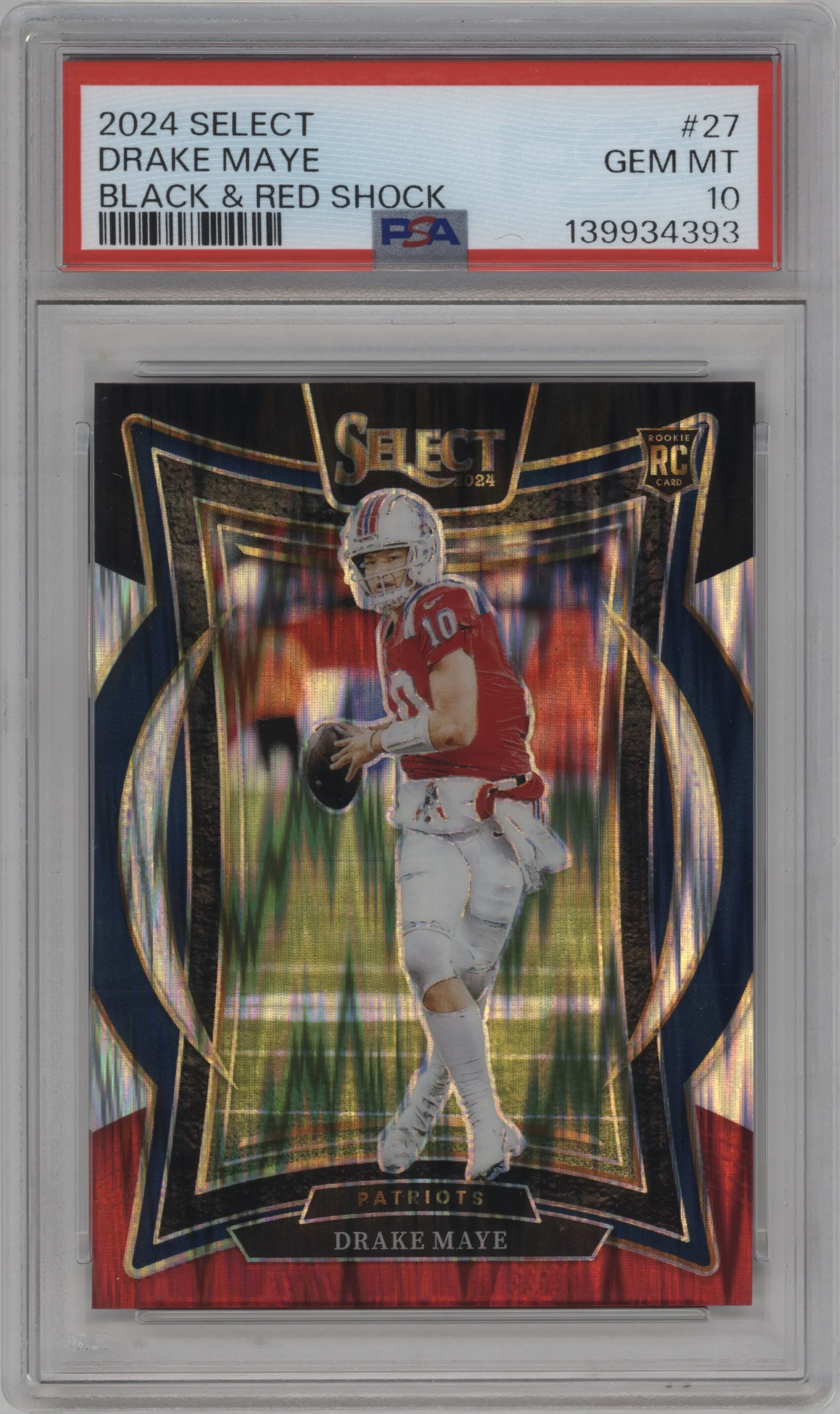 2024 Panini Select Drake Maye Black & Red Shock PSA 10