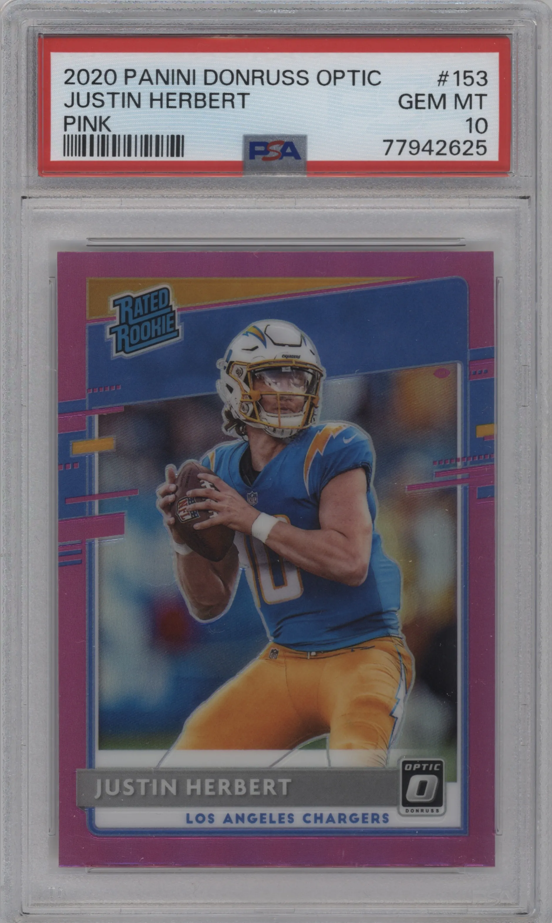 2020 Panini Donruss Optic Rated Rookie Justin Herbert Pink #153 PSA 10