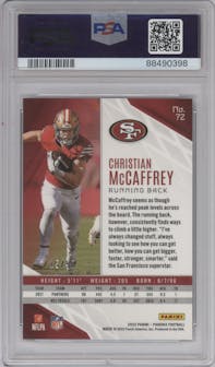 Christian McCaffrey from the 2022 Panini Phoenix set featuring a Fire & Ice parallel graded by PSA and given an overall grade of 10.