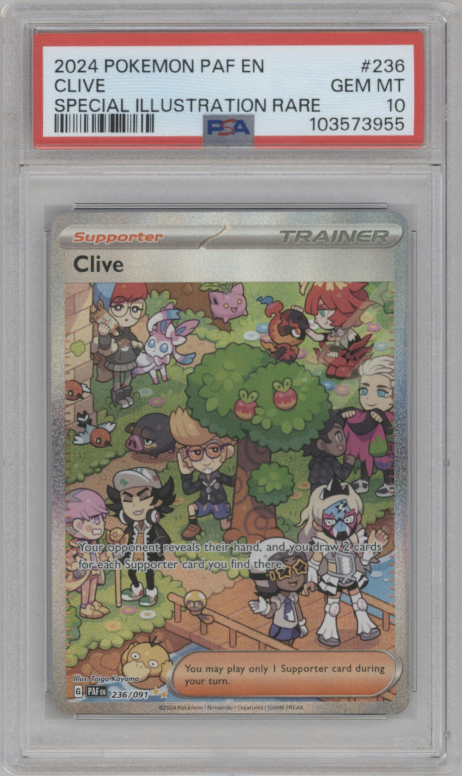 Clive from the 2024 Pokemon SV set graded by PSA and given an overall grade of 10.