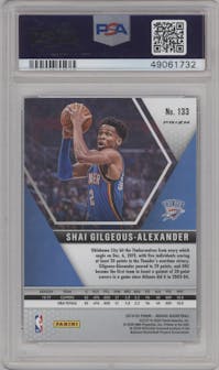 Shai Gilgeous-Alexander from the 2019-20 Panini Mosaic  set featuring a Genesis parallel graded by PSA and given an overall grade of 10.