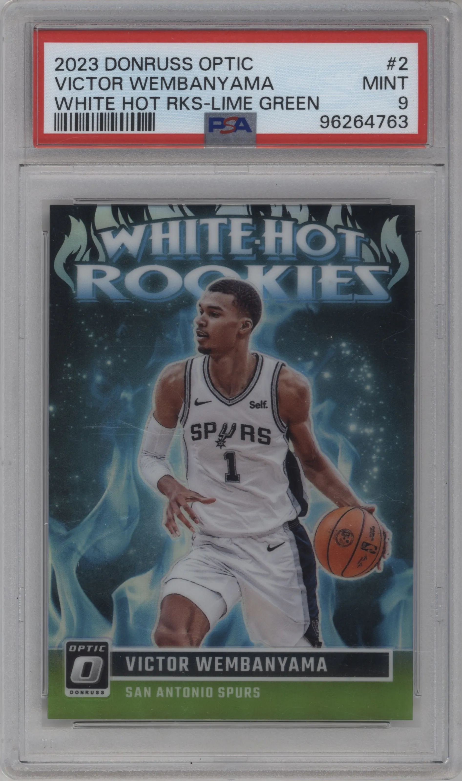 2023 Donruss Optic White Hot Rookies Victor Wembanyama Lime Green PSA 9