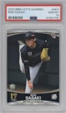 Roki Sasaki from the 2020 BBM Chiba Lotte Marines set graded by PSA and given an overall grade of 10.