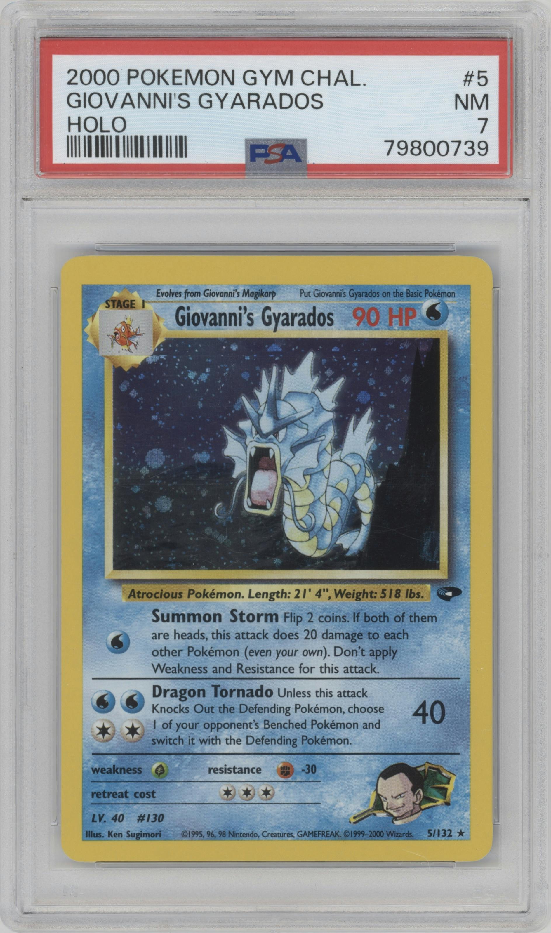 Giovanni's Gyarados from the 2000 Pokemon GH set graded by PSA and given an overall grade of 7.