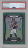 C.J. Stroud from the 2023 Panini Prizm set featuring a Green Prizm parallel graded by PSA and given an overall grade of 10.