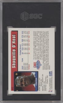 Shaquille O'Neal from the 1992-93 NBA Hoops set graded by SGC and given an overall grade of 10.