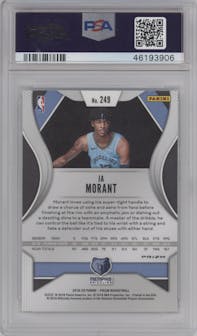 Ja Morant from the 2019-20 Panini Prizm set featuring a Silver Prizm parallel graded by PSA and given an overall grade of 10.
