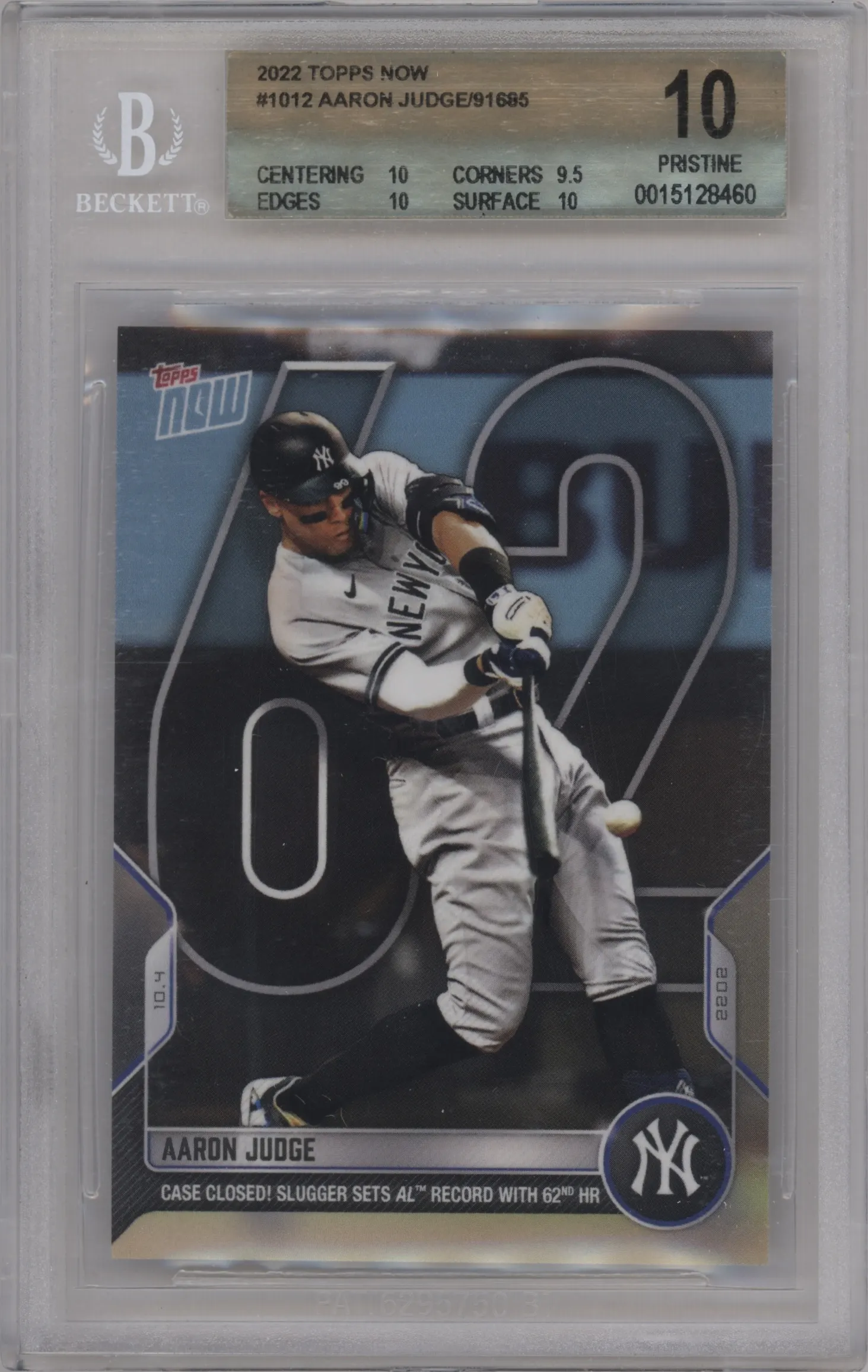 2022 Topps Now Aaron Judge #1012 BGS 10
