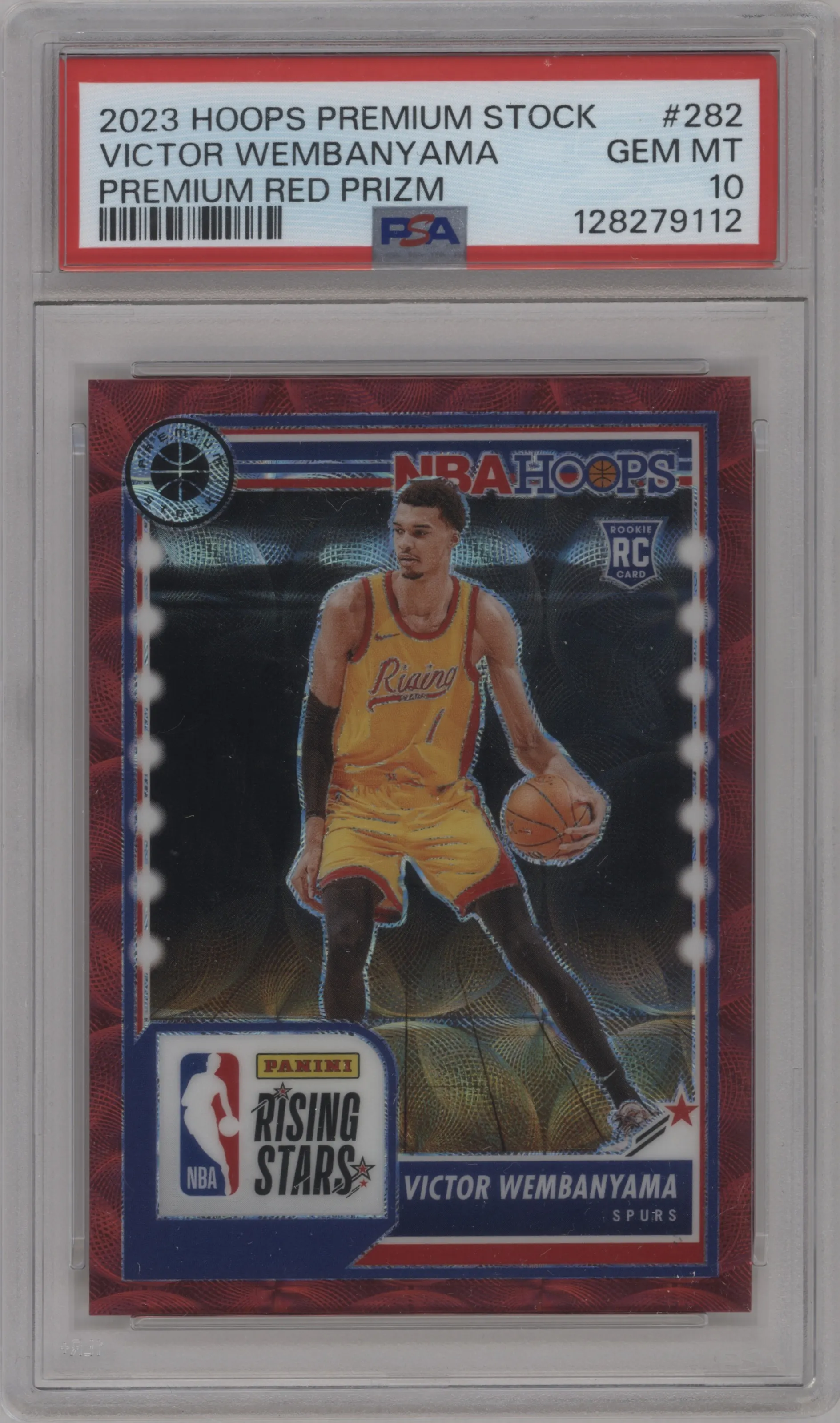 2023 Panini Hoops Premium Stock Victor Wembanyama Premium Red Prizm PSA 10