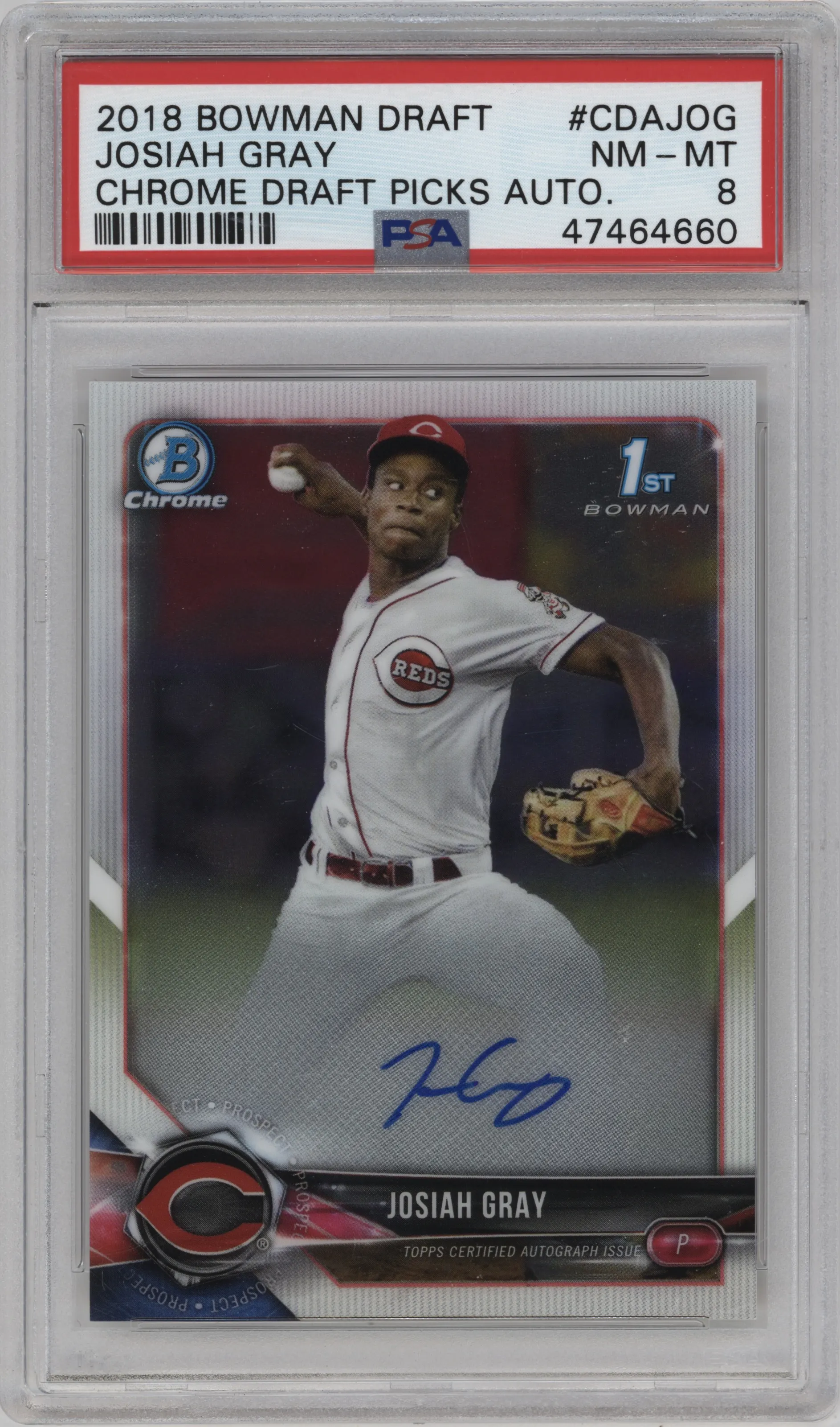 2018 Bowman Draft Chr.DP Auto Josiah Gray #CDA-JOG PSA 8