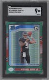 Michael Penix Jr. from the 2024 Donruss Optic set featuring a Hyper Green parallel graded by SGC and given an overall grade of 9.
