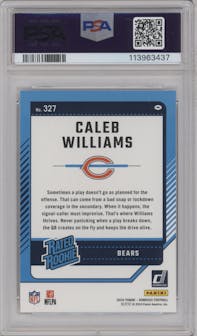 Caleb Williams from the 2024 Donruss set graded by PSA and given an overall grade of 9.