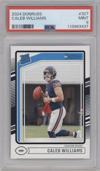 Caleb Williams from the 2024 Donruss set graded by PSA and given an overall grade of 9.