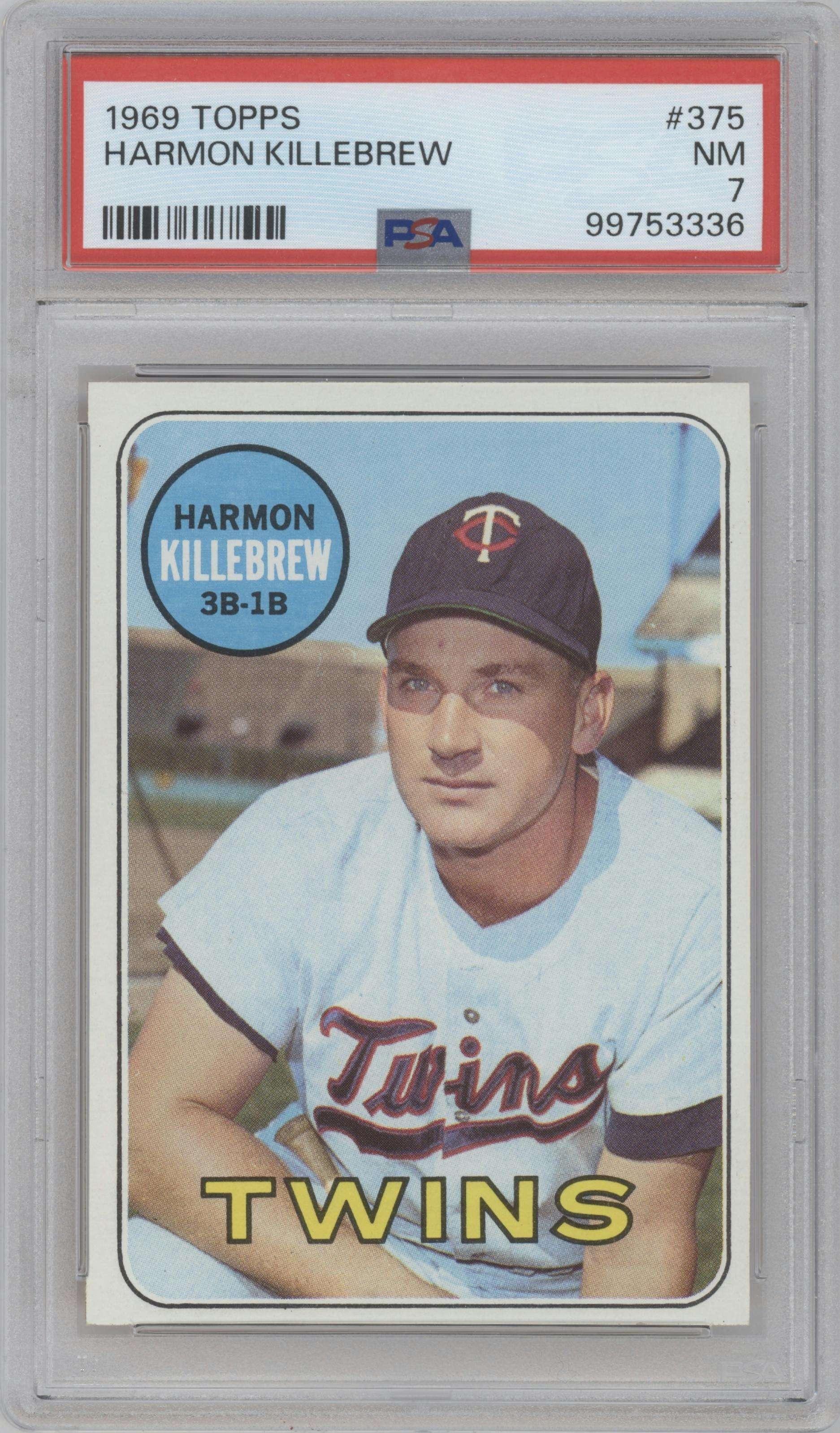 Harmon Killebrew from the 1969 Topps set graded by PSA and given an overall grade of 7.
