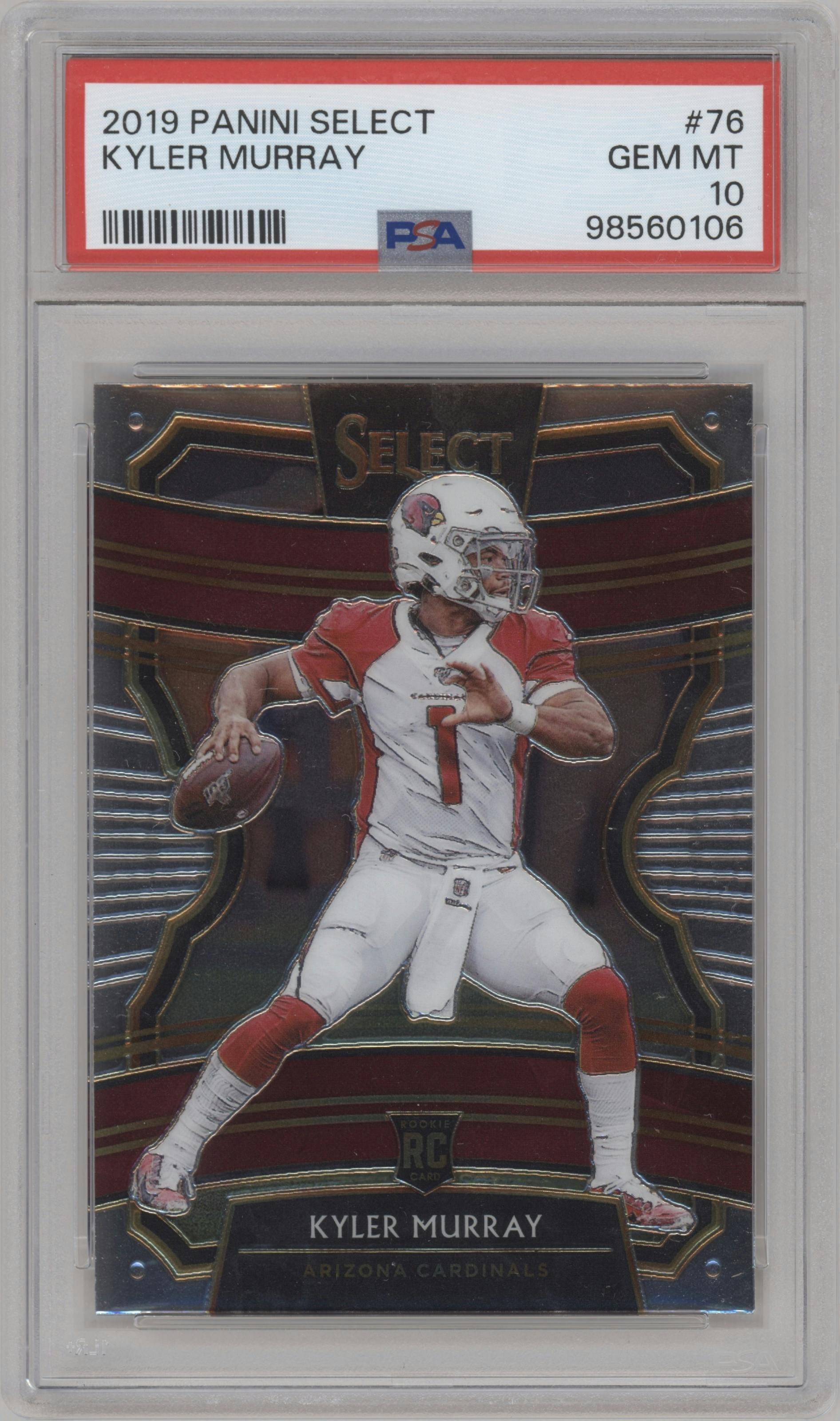 Kyler Murray from the 2019 Panini Select  set graded by PSA and given an overall grade of 10.