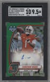 Cameron Ward from the 2024 Bowman University Chrome set featuring a Green Refractor parallel graded by SGC and given an overall grade of 9.5.