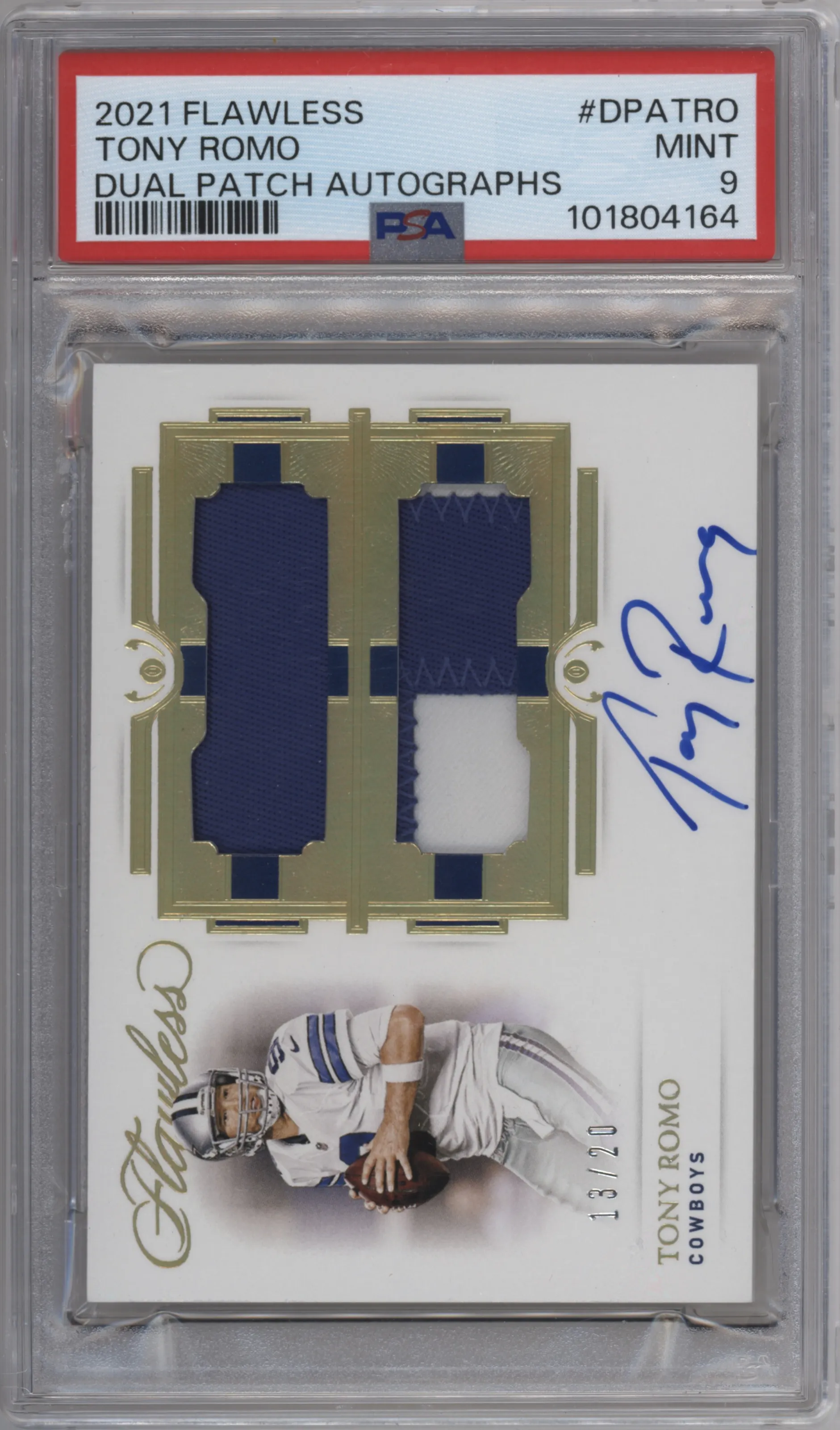2021 Panini Flawless Dual Patch Auto Tony Romo #DPA-TRO PSA 9