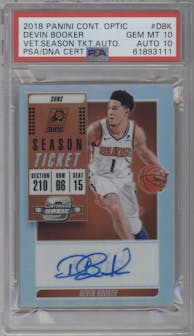 Devin Booker from the 2018-19 Panini Contenders Optic set graded by PSA and given an overall grade of 10.