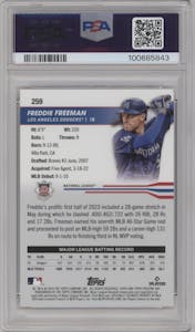 Freddie Freeman from the 2024 Topps Pristine set graded by PSA and given an overall grade of 10.