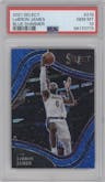 LeBron James from the 2021-22 Panini Select set featuring a Blue Shimmer parallel graded by PSA and given an overall grade of 10.