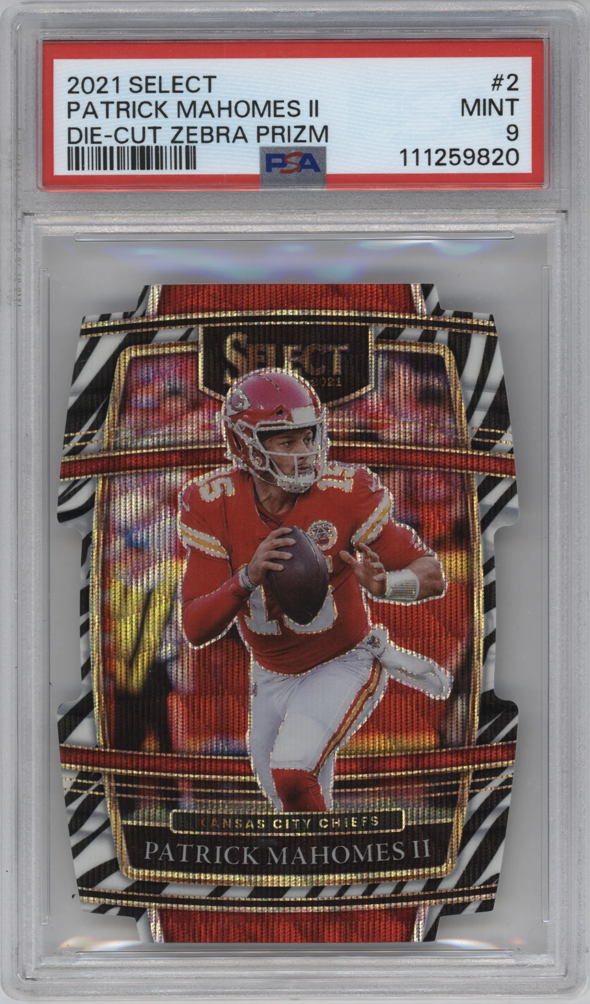 2021 Panini Select Patrick Mahomes II Die-Cut Zebra #2 PSA 9