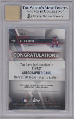 Shohei Ohtani from the 2018 Topps Finest set graded by Beckett and given an overall grade of 9.