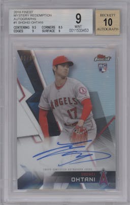 Shohei Ohtani from the 2018 Topps Finest set graded by Beckett and given an overall grade of 9.