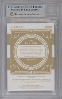 Lou Gehrig from the 2021 Panini Flawless set graded by Beckett and given an overall grade of 9.