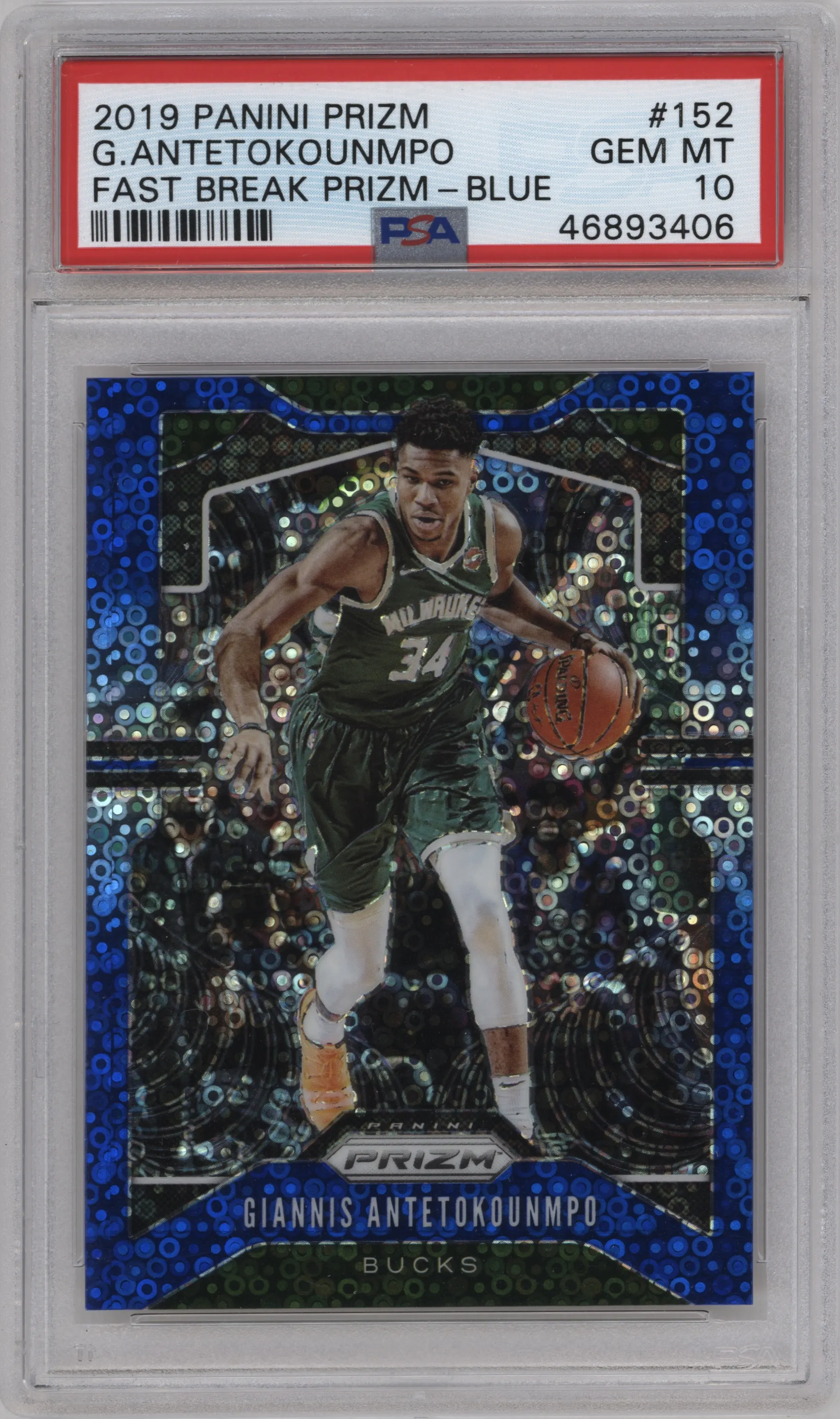 2019 Panini Prizm Giannis Antetokounmpo Fast Break Blue #152 PSA 10