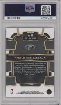 Victor Wembanyama from the 2023-24 Panini Select  set featuring a Blue Retail parallel graded by PSA and given an overall grade of 10.