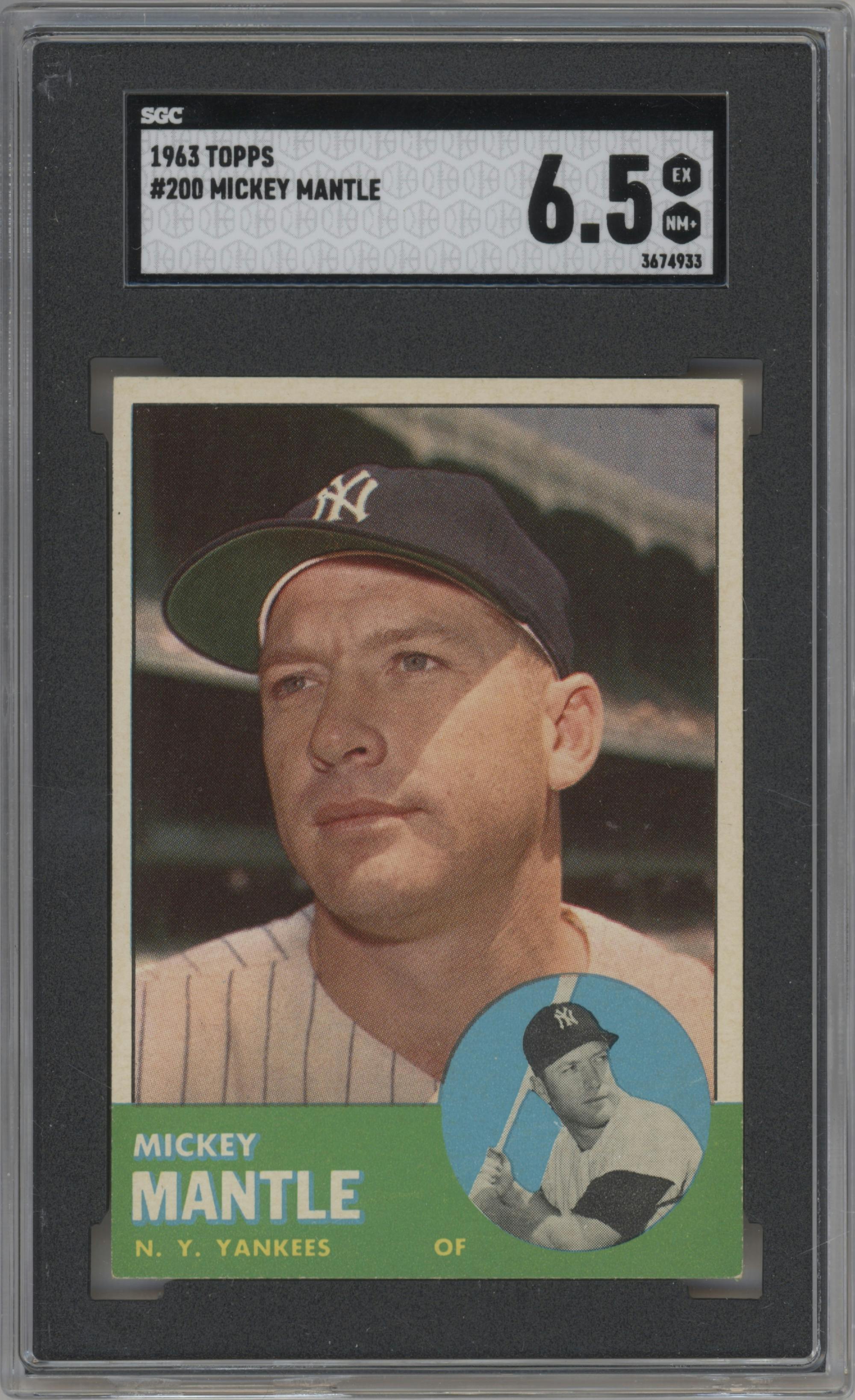 Mickey Mantle from the 1963 Topps set graded by SGC and given an overall grade of 6.5.