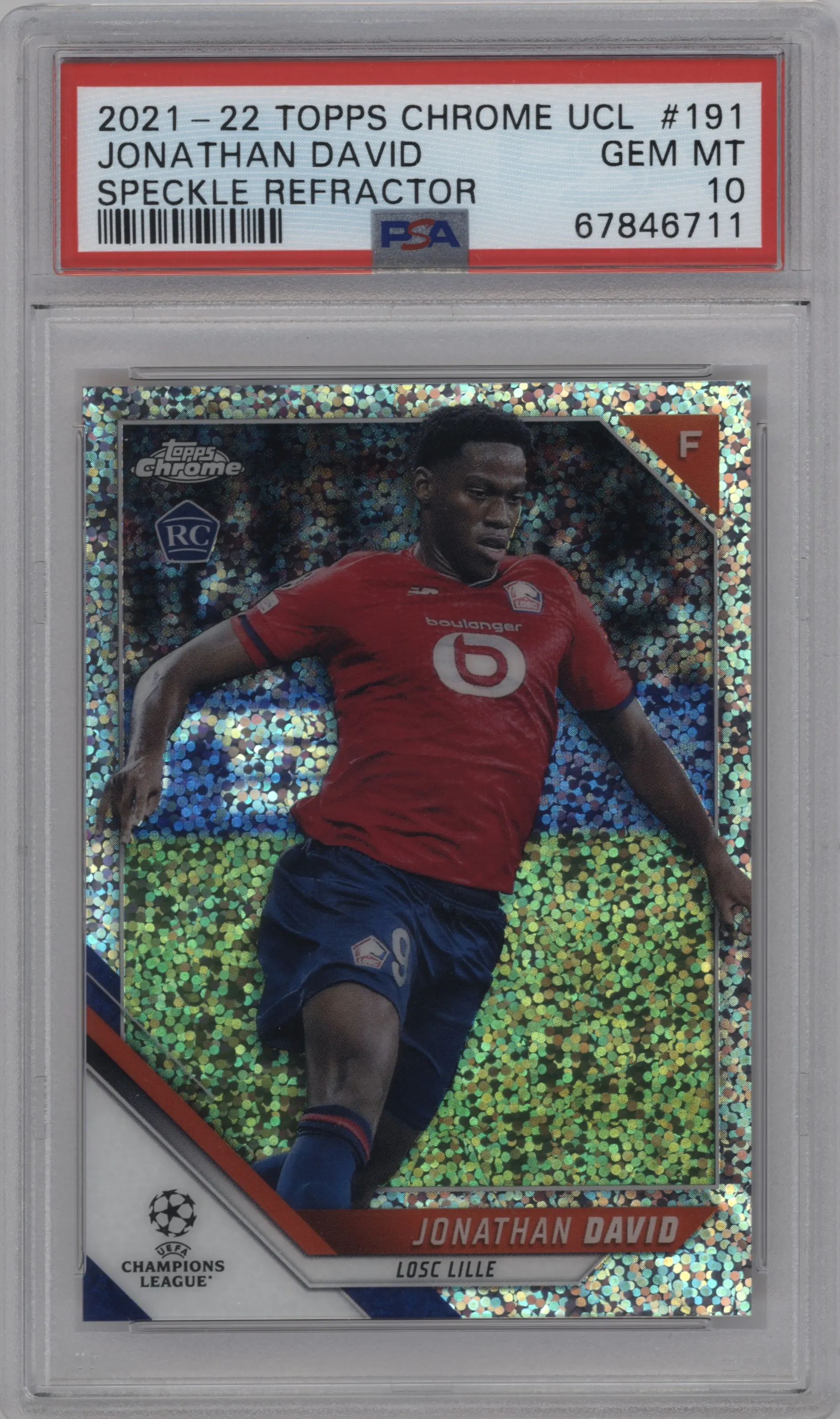 2021 Topps Chrome UEFA Champions League Jonathan David Speckle Refractor #191 PSA 10