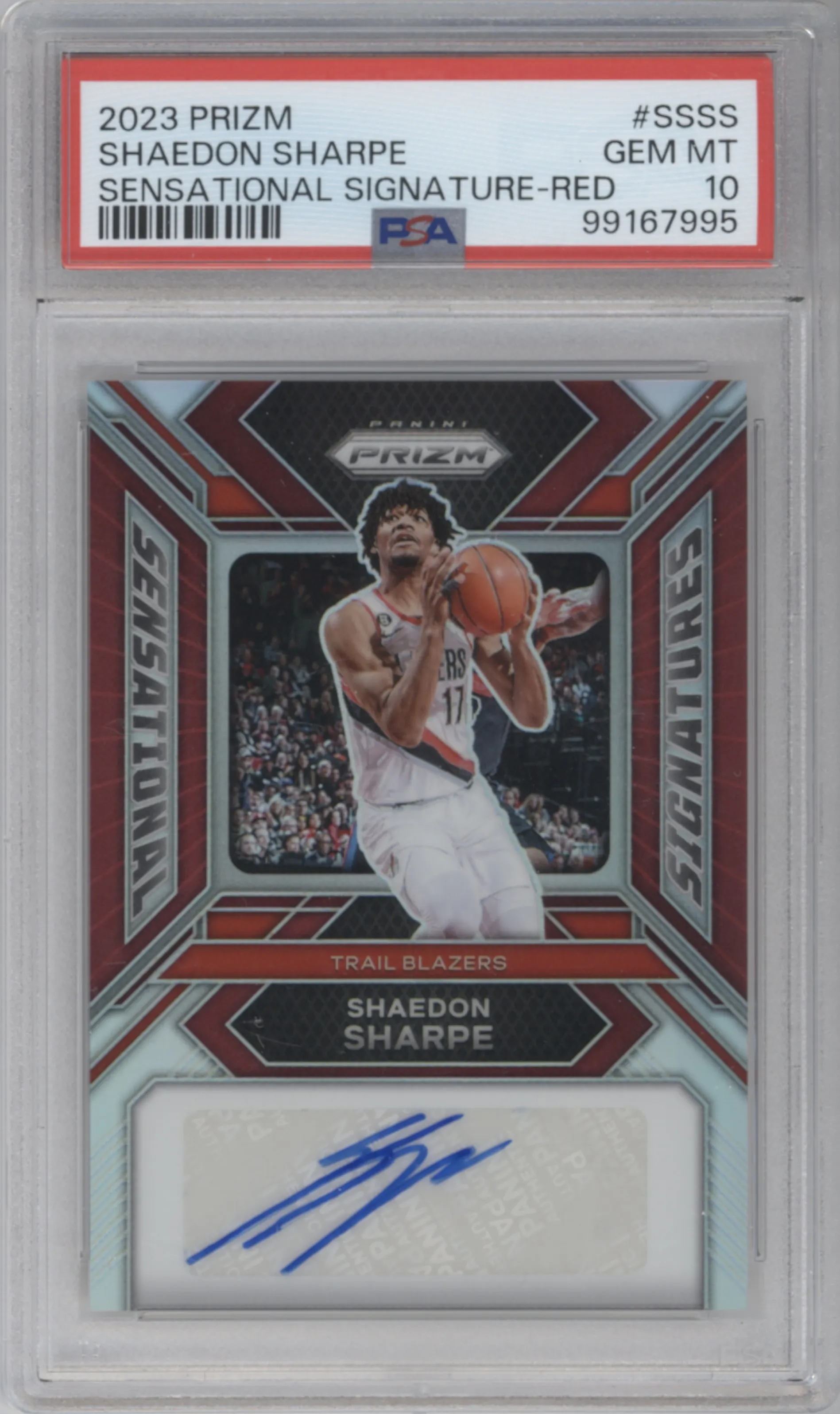 2023 Panini Prizm Sensational Sig. Shaedon Sharpe Red Prizm PSA 10