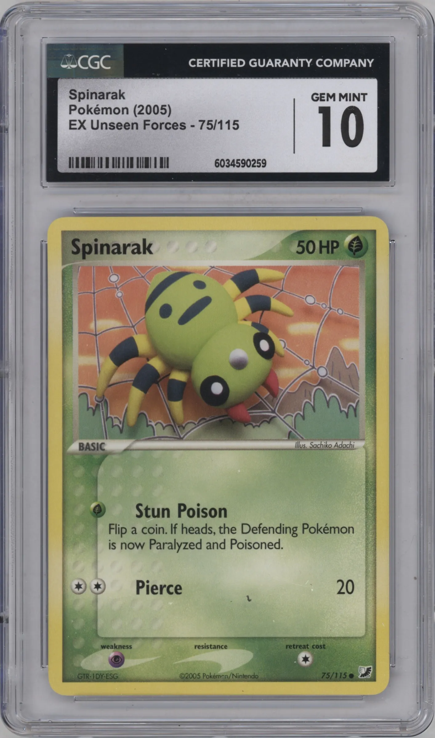 2005 Pokemon EX Unseen Forces Spinarak #75 CGC 10