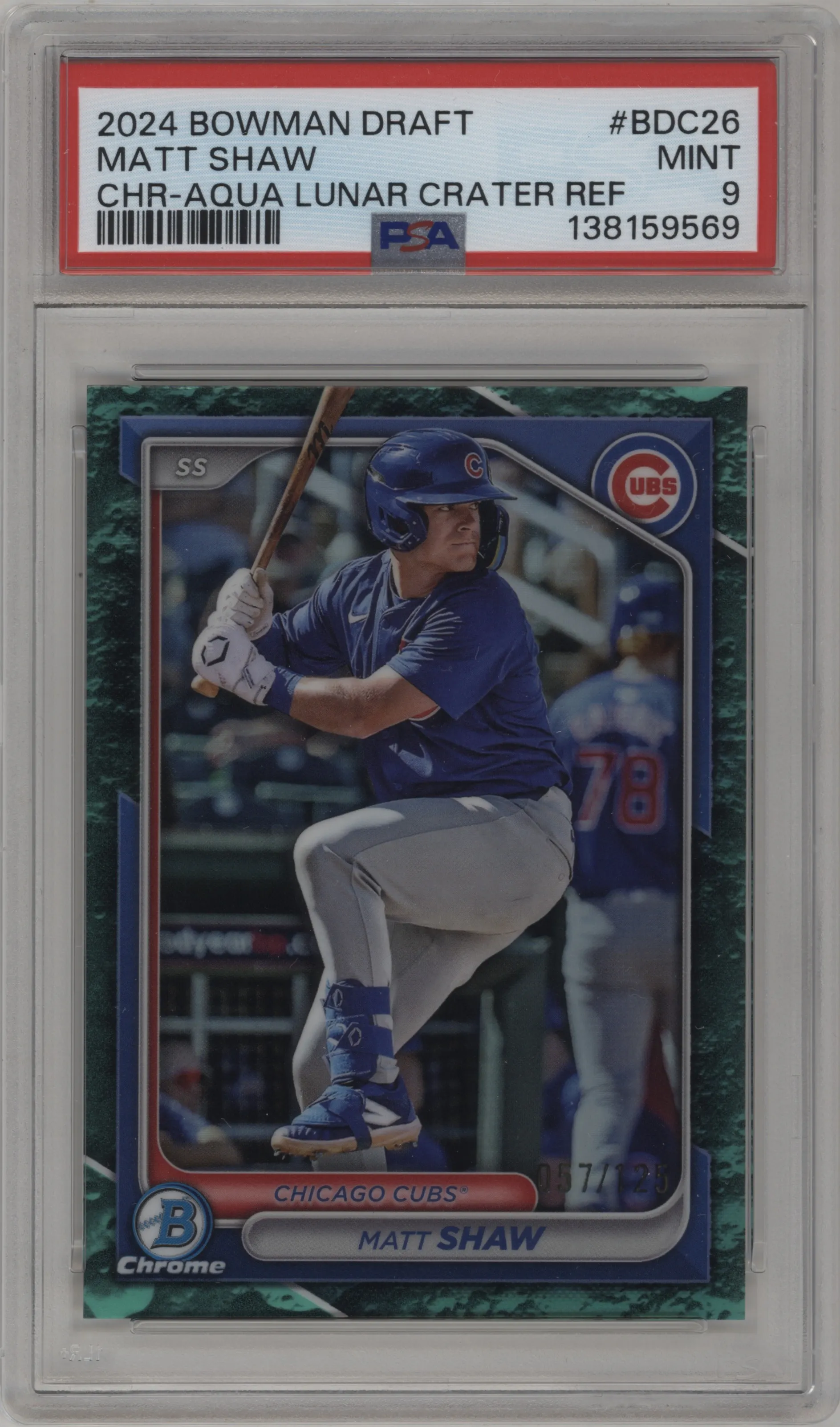 2024 Bowman Draft Chrome Matt Shaw Aqua Lunar Crater Refractor #BDC-26 PSA 9