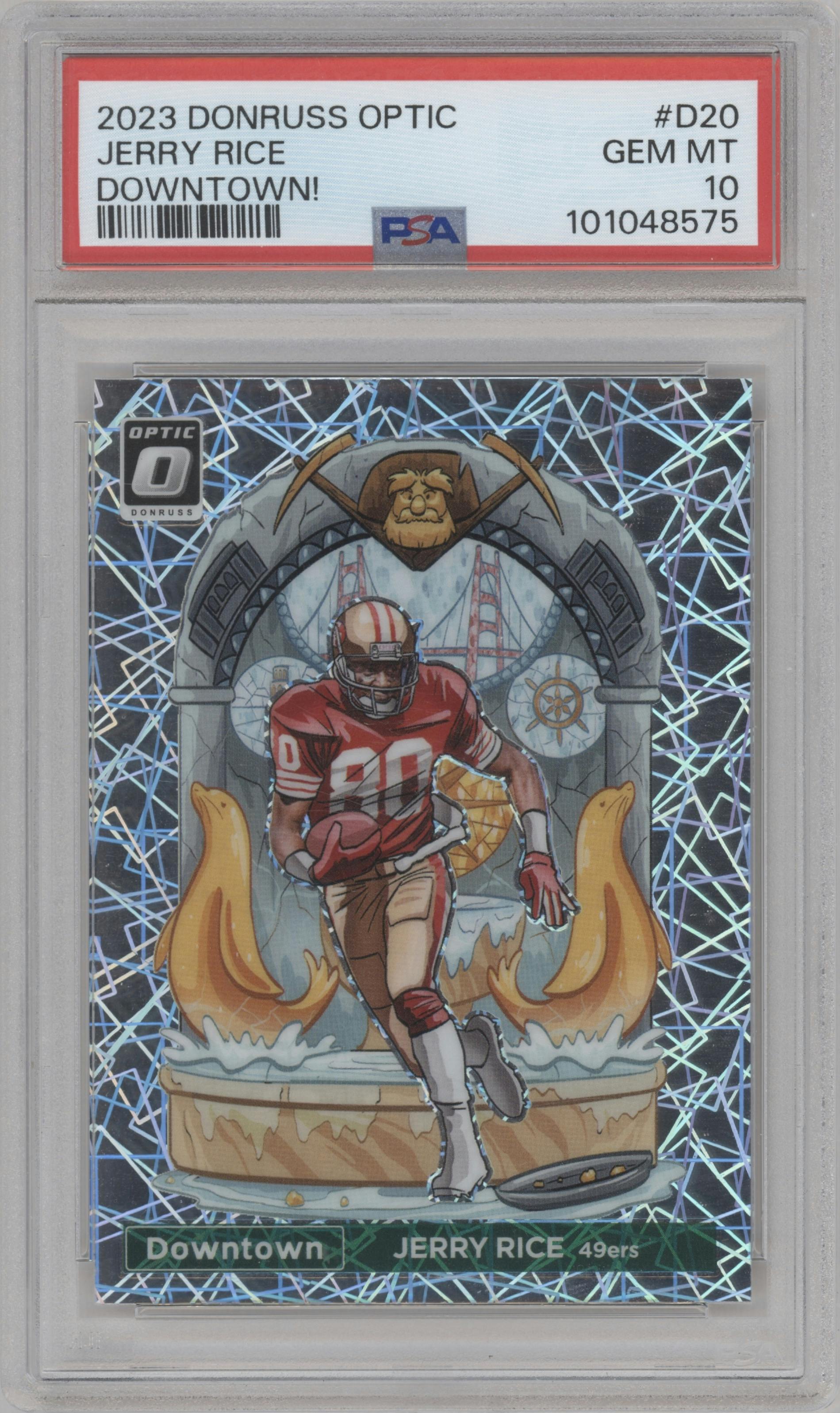 Jerry Rice from the 2023 Donruss Optic set graded by PSA and given an overall grade of 10.