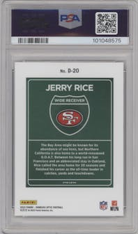 Jerry Rice from the 2023 Donruss Optic set graded by PSA and given an overall grade of 10.