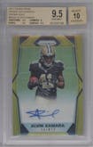 Alvin Kamara from the 2017 Panini Prizm set featuring a Gold Prizm  parallel graded by Beckett and given an overall grade of 9.5.