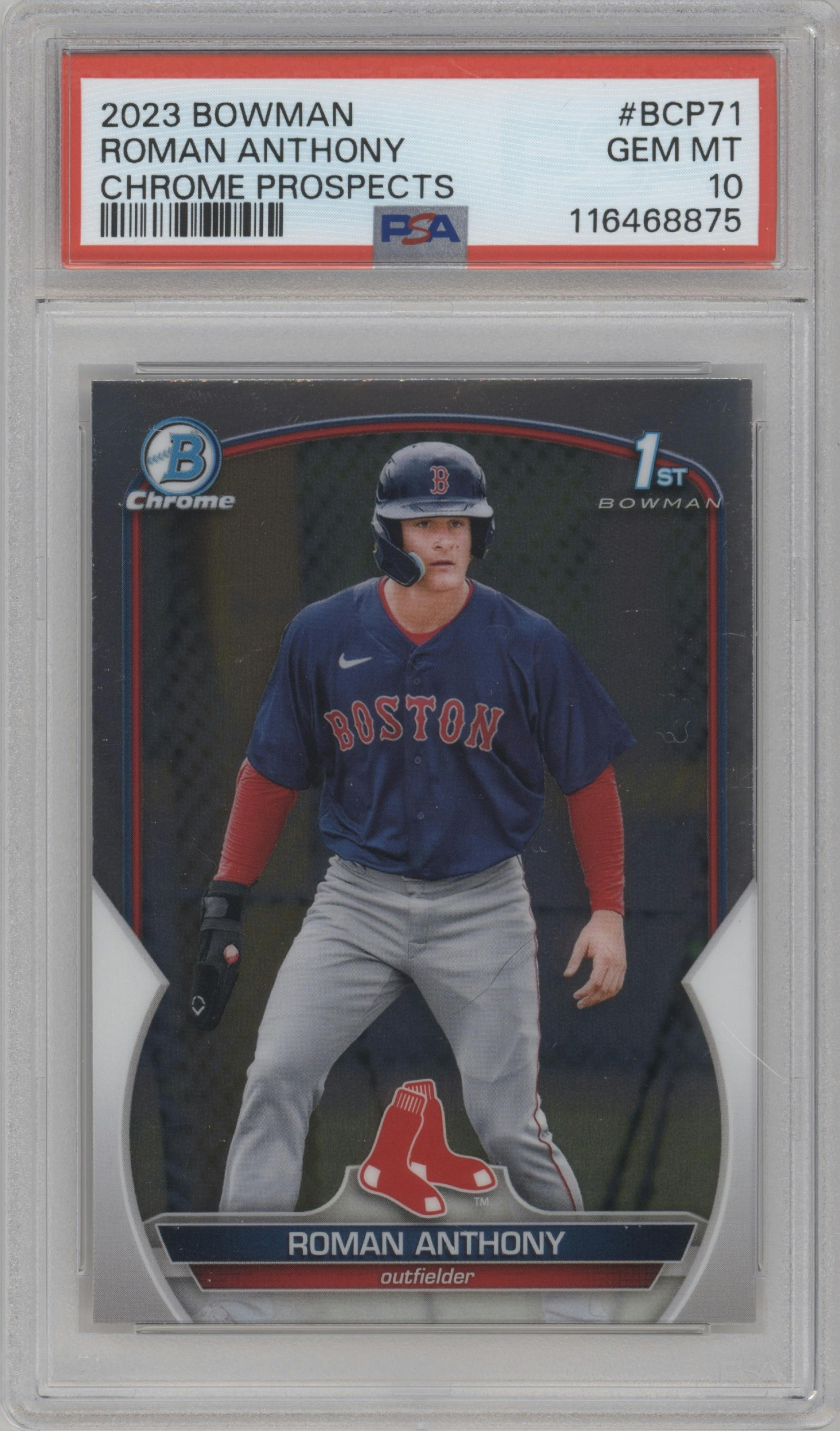 Roman Anthony from the 2023 Bowman  set graded by PSA and given an overall grade of 10.