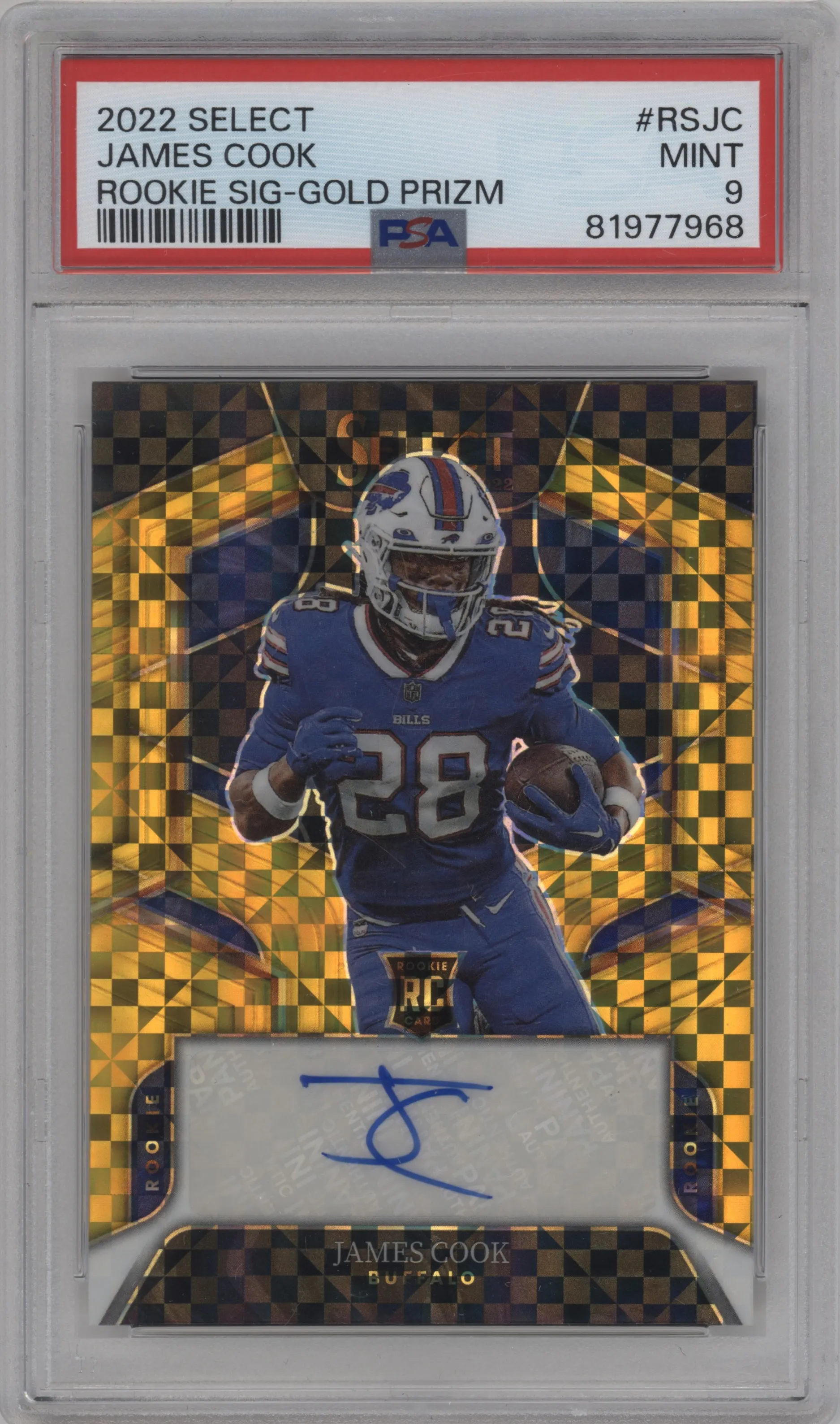 2022 Panini Select Rke.Sig. James Cook Gold Prizm #RS-JC PSA 9